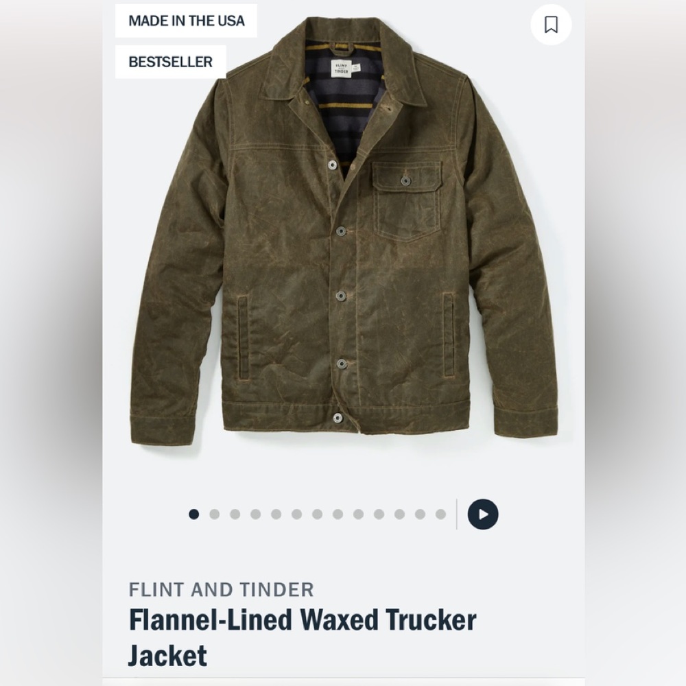 Flint and Tinder Flannel-Lined Waxed Trucker Jacket XS Dark Brown Sold out! New!